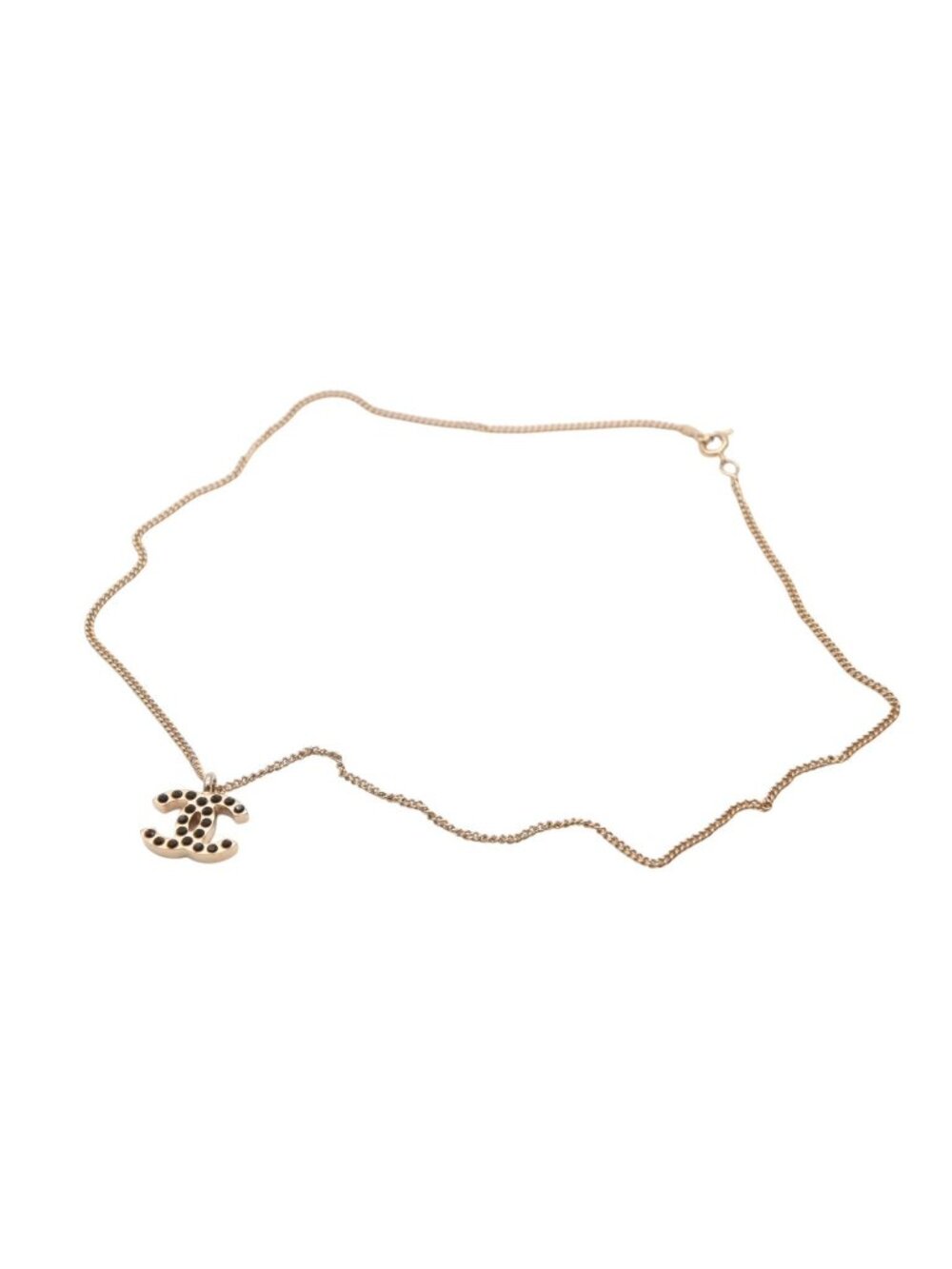 Chanel CC Logo Necklace 01 43.5 Metal Rhinestone Gold Black